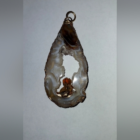 Druzy Agate Slice With Amber Inside Gold Wrapped - Picture 6 of 6